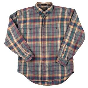 Vtg Eddie Bauer Shirt Mens Large Earth Tone Plaid Button Down Flannel 90s Grunge